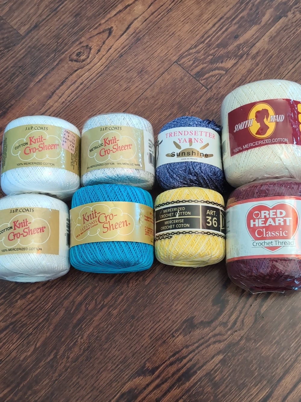 South Maid 100% Mercerized Cotton Crochet Thread White yd (Lot of 8) Mix Lot